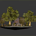 Miniature Landscape Scene With Large Green Tree Small Trees Grass Stones And Glowing Lights