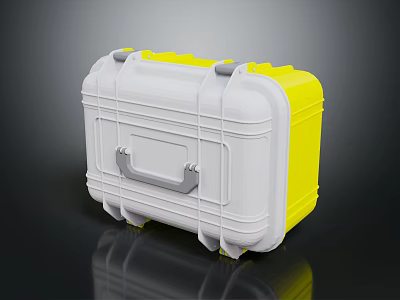 Durable White and Yellow Toolbox for Hardware Tools Storage with Handle and Wheels 3d model