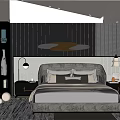 Modern Bedroom Interior Design With Gray Bedside Tables Lamps Bookshelf And Decorative Balls