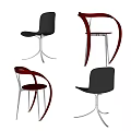 Modern Single Chairs With Curved Design Black Red Leather And Metal Frame For Home Decor