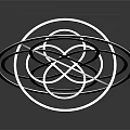 Metallic Sculpture With Multiple Intertwined Rings On Dark Reflective Background 3d model