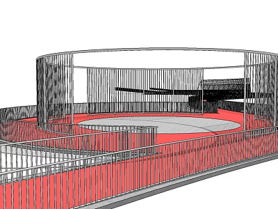 Circular Garden Ornament With Red Flooring Metal Railings And Layered Design 3d model
