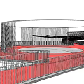 Circular Garden Ornament With Red Flooring Metal Railings And Layered Design