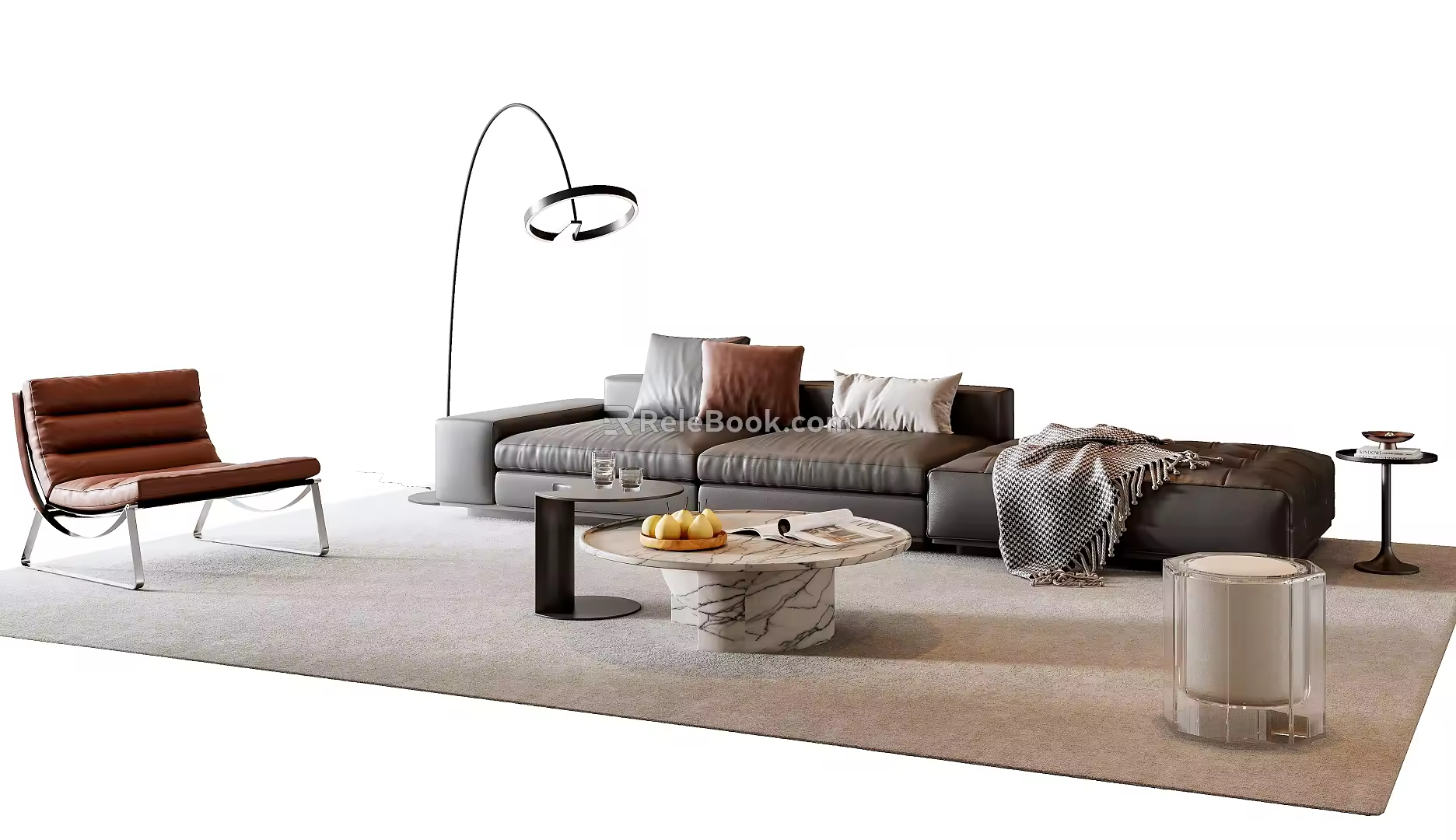 Modern Italian Sofa Coffee Table Combination Modern Sofa Coffee Table Leather Sofa Multi-Person Sofa Single Person Sofa Side Table Floor Lamp Fruit Acrylic Stool 3d model
