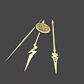 Golden Shield With Symbols And Glowing Decorative Spears On Green Background