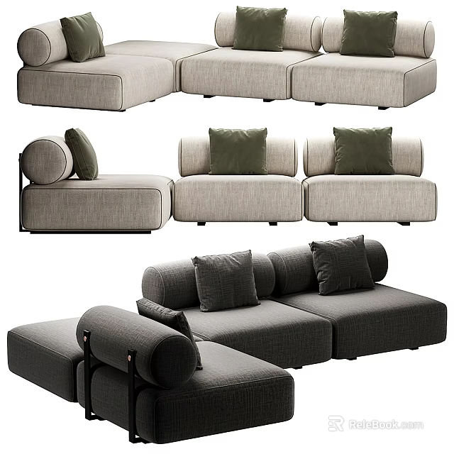 Modern Sectional Sofa with Light Dark Gray Fabric Cushions and Modular Design 3d model