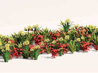 Colorful Garden Flowers And Plants Featuring Red Yellow Blooms And Green Foliage 3d model