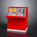 Red Industrial Control Console With Yellow Screen Gray Buttons Black Knob And White Base 3d model