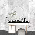 Elegant Modern Dressing Table Interior With Round Mirror Marble Top Stool And Cosmetic Bottles 3d model