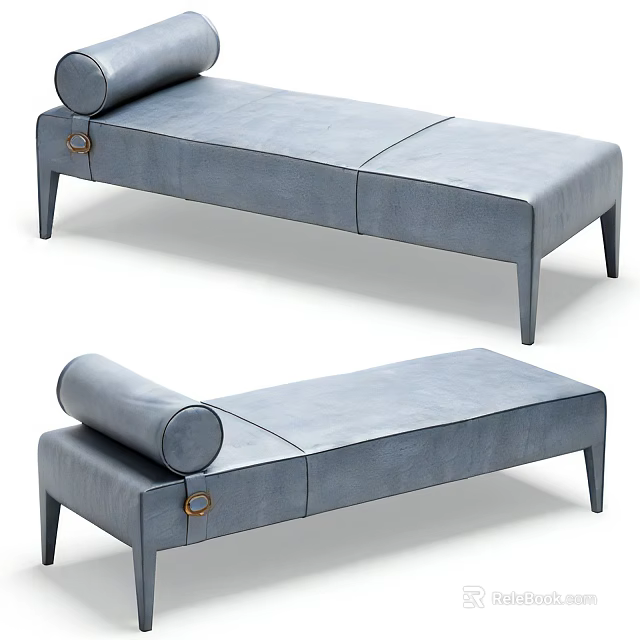 Blue Leather Chaise Lounge With Rollback Headrest Metal Accents And Slim Legs 3d model 