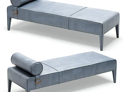 Blue Leather Chaise Lounge With Rollback Headrest Metal Accents And Slim Legs 3d model