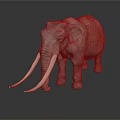 Gray Elephant 3D Model With Long White Tusks Standing On Dark Background