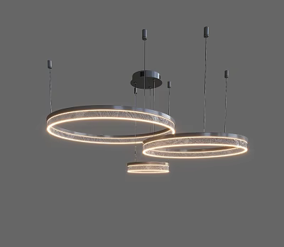 Modern Circular Chandeliers with Hanging Illuminated Rings and Sleek Metal Design for Contemporary Spaces 3d model