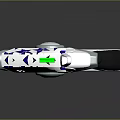 Futuristic Weapon With Blue White Star Pattern Green Accents Silver Body And Black Grip