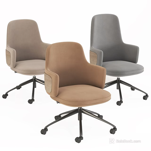 Modern Office Chairs Light Gray Brown and Dark Gray with Armrests and Swivel Wheels 3d model 