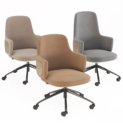 Modern Office Chairs Light Gray Brown and Dark Gray with Armrests and Swivel Wheels 3d model