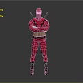 Game Movie Character In Red Costume With Mask Golden Chest Armor And Katanas On Back