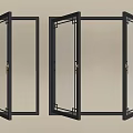 Modern Lattice Windows with Dark Frames Intricate Patterns and Glass Panels on Beige Wall