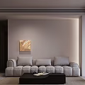 Minimalist Elegant Living And Dining Room Interior With Beige Sofa Black Coffee Table And Artwork