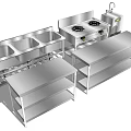 Stainless Steel Commercial Kitchen Appliances With Sinks Gas Stoves Worktables And Cylinder