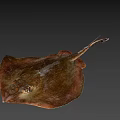 Brown Flat Body Stingray Game Movie Character With Long Tail And Gray Background