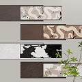 Textured Abstract Paintings With Brown White Black Tones Wall Mounted Artworks And Green Plant
