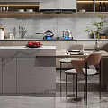 Modern Open Kitchen Interior With Island Counter Cabinets And Appliances