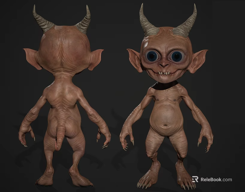 Cute Fantasy Game Movie Character Design With Horns Large Ears And Big Eyes 3d model 