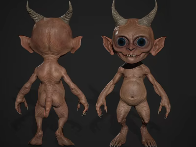 Cute Fantasy Game Movie Character Design With Horns Large Ears And Big Eyes 3d model