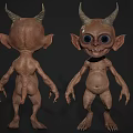 Cute Fantasy Game Movie Character Design With Horns Large Ears And Big Eyes
