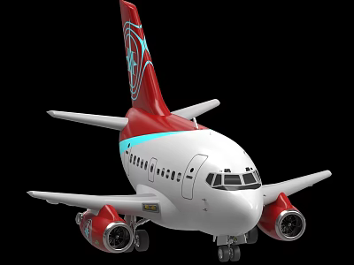 Red And White Passenger Airplane Model With Tail Logo And Engines 3d model