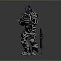 Purple Eyed Armored Character And Alien Creature In Sci Fi Battle Scene