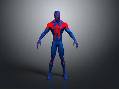 3D Rendered Spider Man Character In Blue Red Costume Standing On Gray Background 3d model