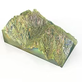 Realistic 3D Mountain Terrain Model With Detailed Texture And Green Vegetation