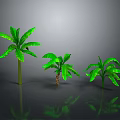 Three Green Tropical Plants With Broad Leaves And Reflections On Gray Background