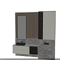 Modern Washbasin With Wooden Wall Gray Marble Countertop Mirror And Cabinet Drawers