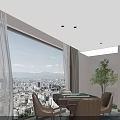Modern Billiard Room Interior With Pool Table Hanging Light Large Windows And Decorative Rug