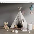 Cozy Kids Teepee Tent with Teddy Bear Balloons Star Cloud Wall Decorations and Pillows