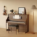 Musical Instruments And Art Supplies in Room Interior with Piano Violin Framed Picture Sheet Music
