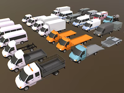 Different Types of Commercial Vehicles in Multiple Colors Including Trucks Vans and Trailers 3d model