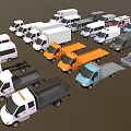 Different Types of Commercial Vehicles in Multiple Colors Including Trucks Vans and Trailers