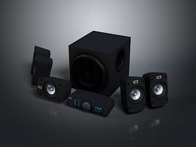 High Quality Home Audio System With Subwoofer Satellite Speakers And Control Panel 3d model