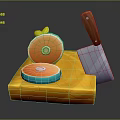 Yellow Cutting Board With Sliced Orange And Kitchen Knife For Daily Use