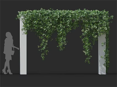 Lush Green Hanging Vines Covering White Pillar Arched Decorative Structure 3d model