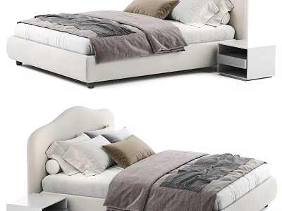 Modern Double Bed With Upholstered Headboard Soft Bedding And Nightstand 3d model