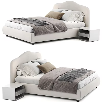 Modern Double Bed With Upholstered Headboard Soft Bedding And Nightstand 3d model