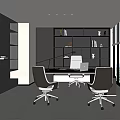 Modern Office Interior Design With Spacious Desk Ergonomic Chairs Built in Bookshelves And Large Windows