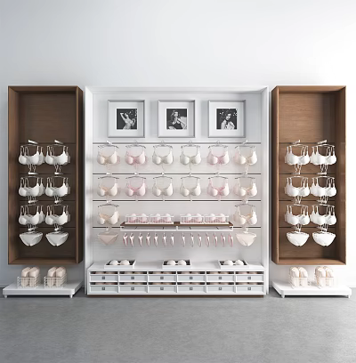 Display Shelves In White Brown With Multiple Tiers Holding Bras Socks And Shoes 3d model