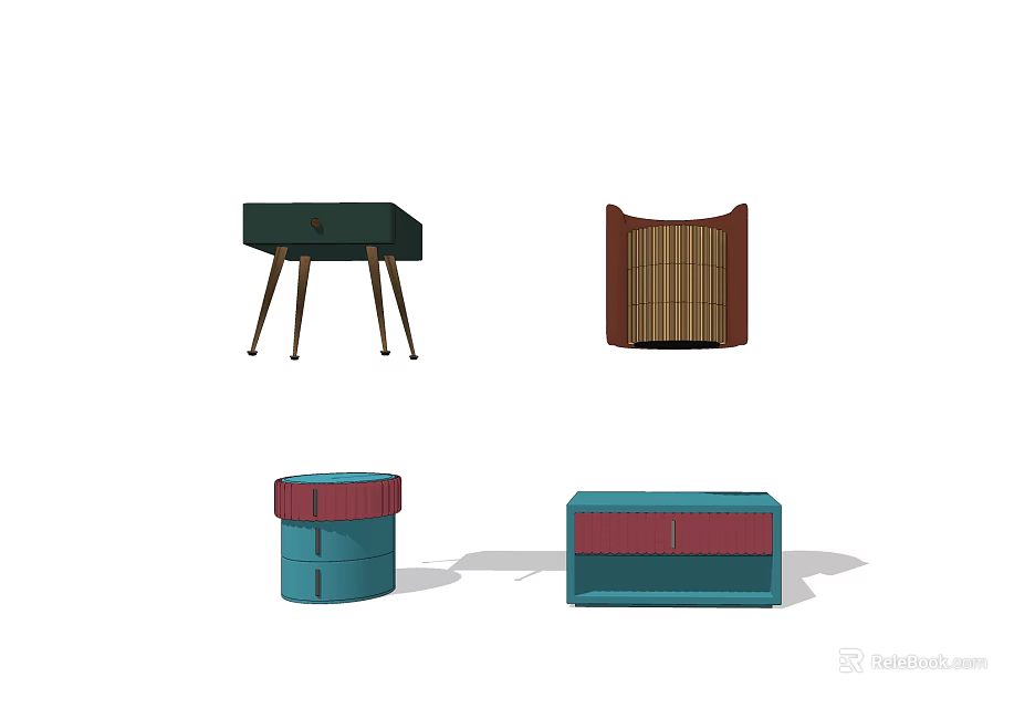 Diverse Colored Bedside Tables With Unique Shapes And Modern Designs 3d model 