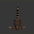 3D Rendered Fantasy Creature With Red And Gold Striped Body Long Tail And Clawed Limbs